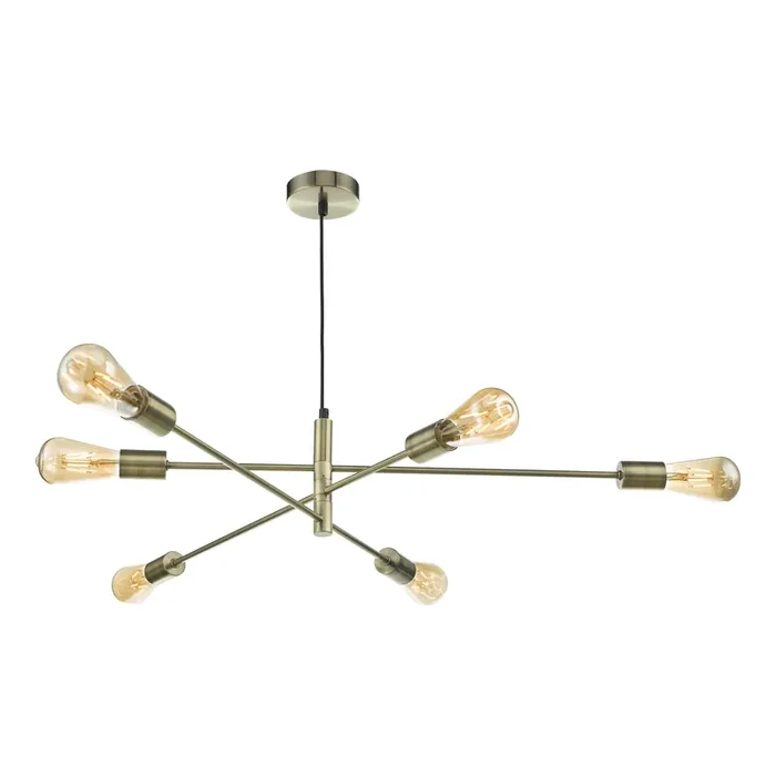 Dar Lighting Alana 6 Light Pendant Antique Brass • ALA0675