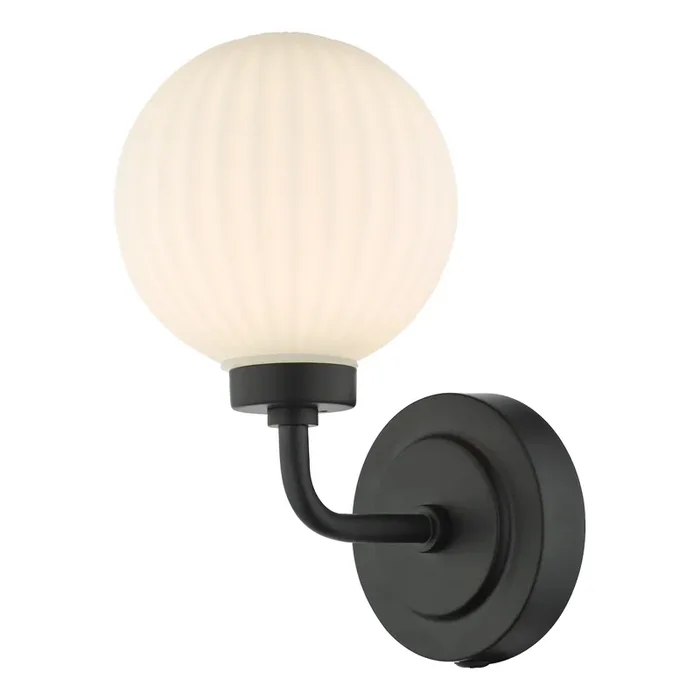 Dar Lighting Alrik Bathroom Wall Light Matt Black Opal Glass IP44 • ALR0722