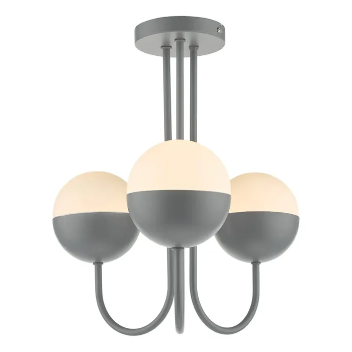 Dar Lighting Andre 3 Light Semi Flush Grey Opal Glass • AND0339