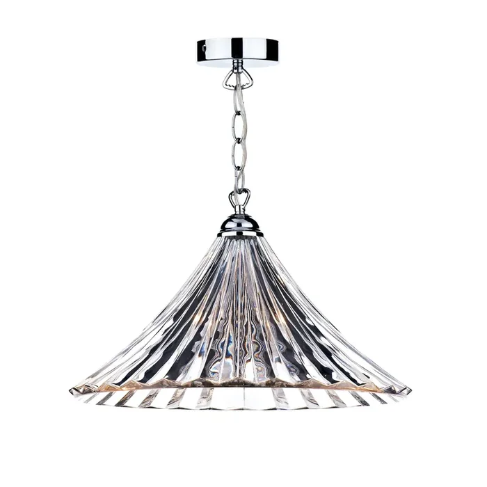 Dar Lighting Ardeche 1 Light Large Pendant Clear Glass Polished Chrome • ARD868