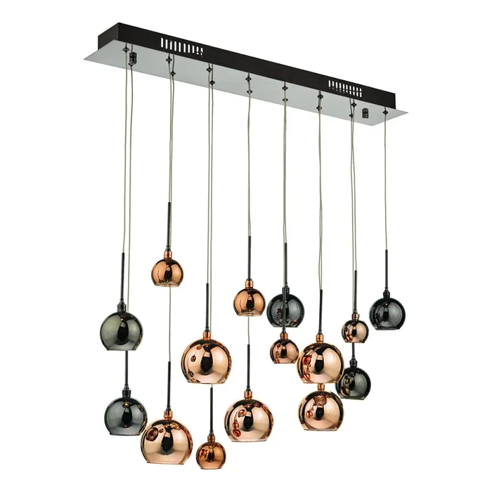 Dar Lighting Aurelia 15lt Bar Pendant Black Chrome & Copper/Bronze Glass • AUR6264