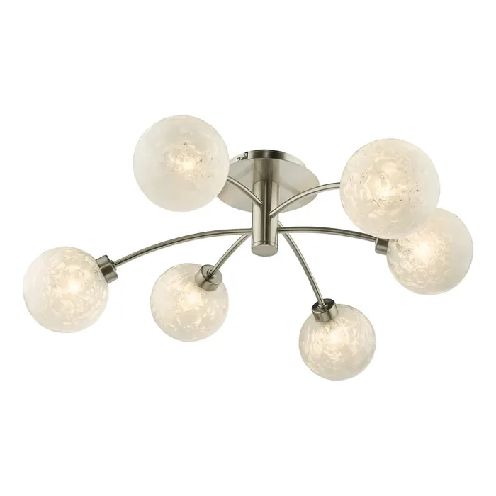 Dar Lighting Avari 6 Light Semi Flush Satin Nickel Frosted Glass • AVA6446