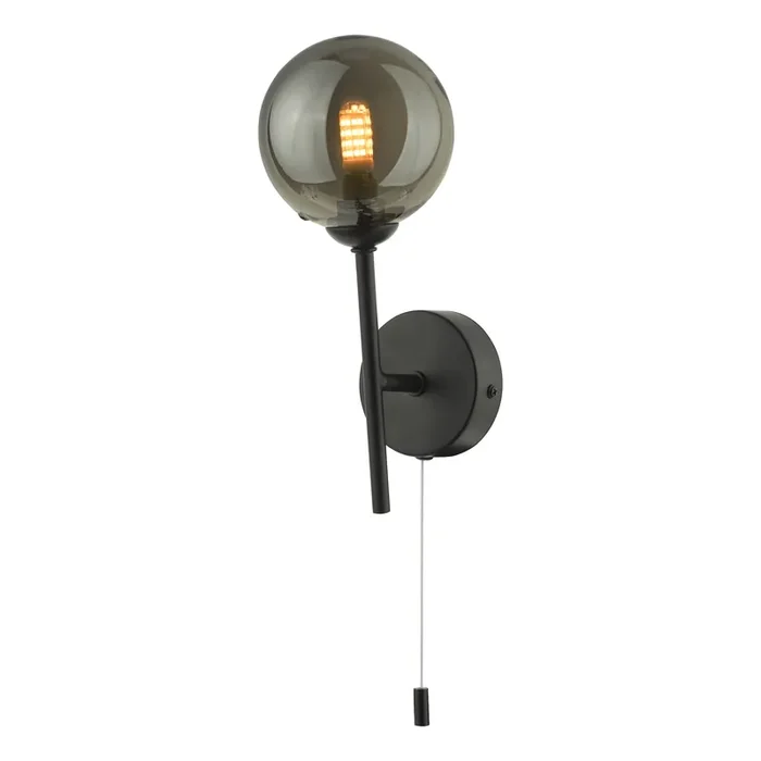 Dar Lighting Cohen 1 Light Wall Light Matt Black With Smoked Glass • COH0722-01