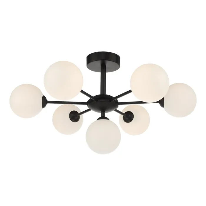 Dar Lighting Cohen 7 Light Semi Flush Matt Black Opal Glass • COH3422-02