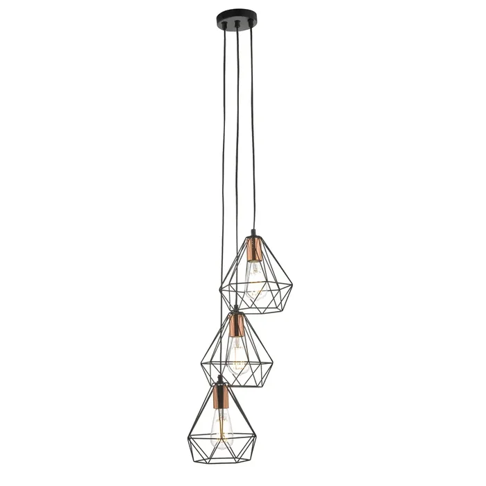 Dar Lighting Deyon 3 Light Cluster Pendant Black & Copper • DEY0322