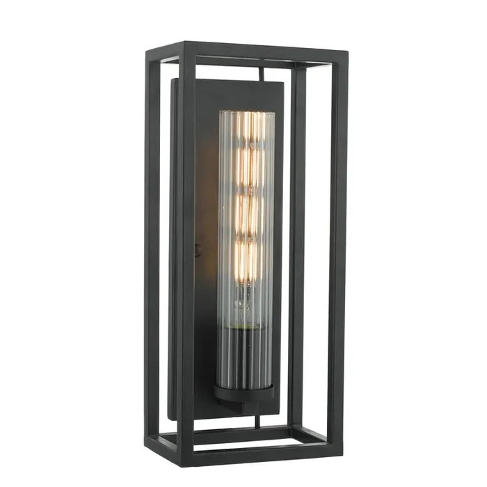Dar Lighting Felipe Wall Light Black & Ribbed Glass • FEL0722