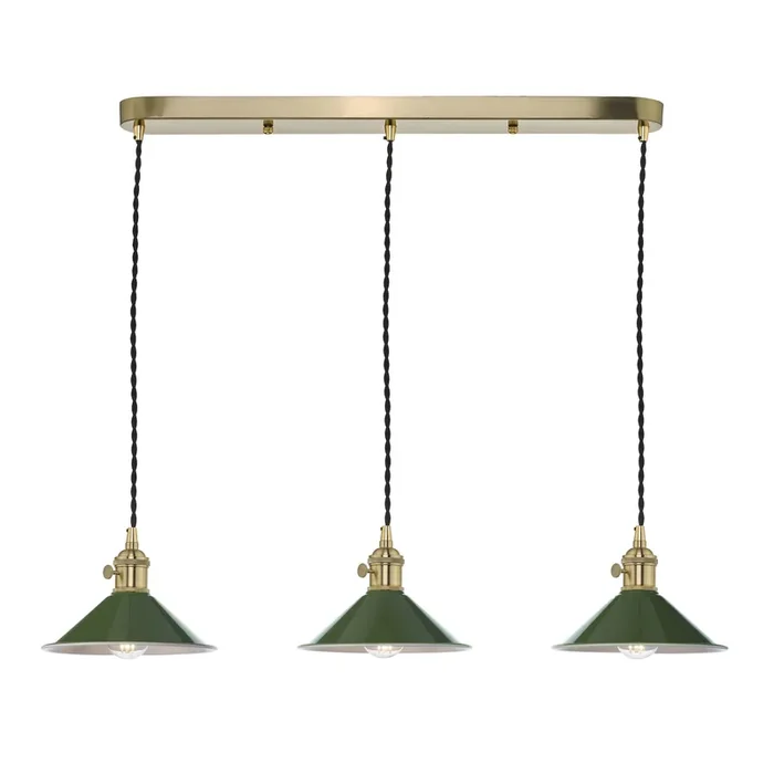 Dar Lighting Hadano 3 Light Brass Suspension With Olive Green Shades • HAD3640-07