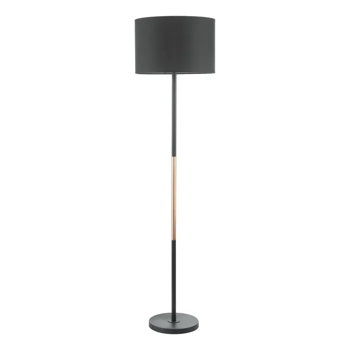Dar Lighting Kelso Floor Lamp Matt Black Polished Copper With Shade • KEL4964