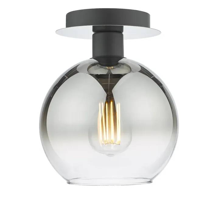 Dar Lighting Lycia 1 Light Semi Flush Matt Black Ombre Smoked Glass • LYC0122