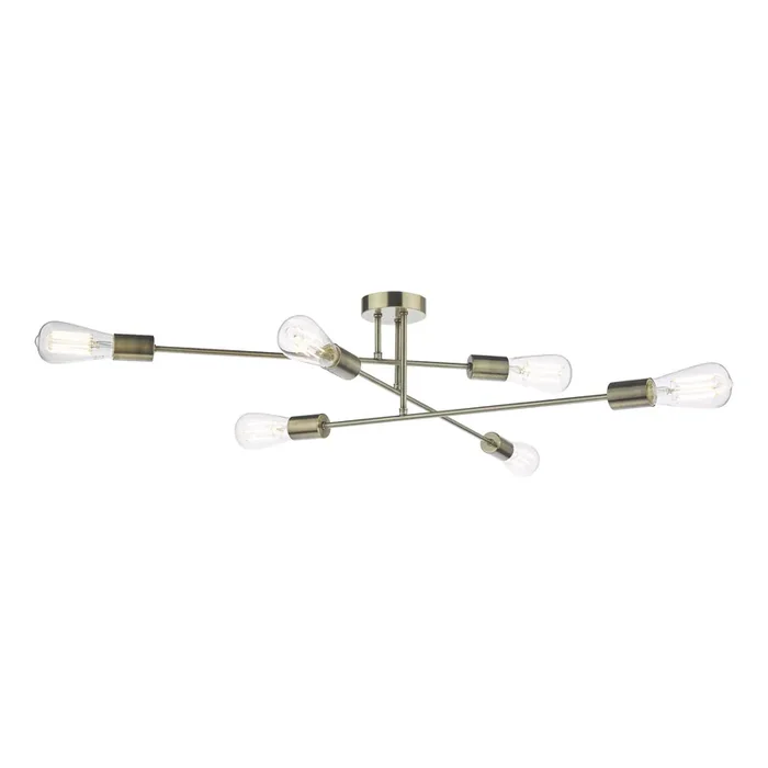 Dar Lighting Neve 6 Light Flush Antique Brass • NEV6475