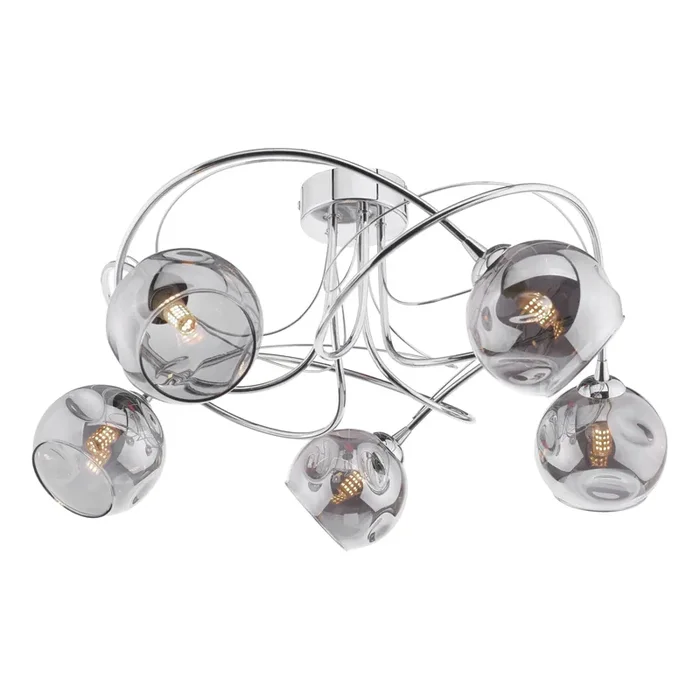 Dar Lighting Onawa 5 Light Semi Flush Polished Chrome Smoked Glass • ONA5450-15
