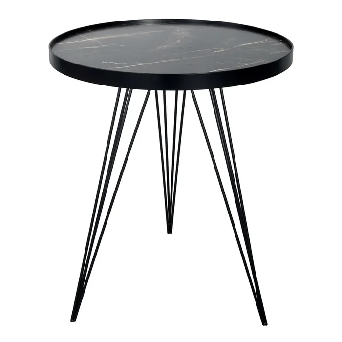 Dar Lighting Rauma Round Side Table Dark Grey Stone Effect • 001RAU002