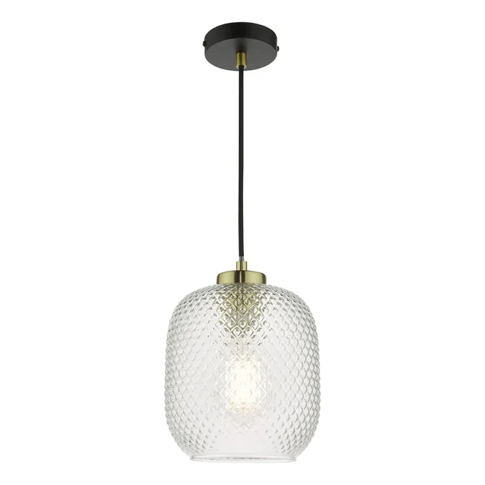 Dar Lighting Tehya Pendant Matt Black Textured Glass • TEH0154