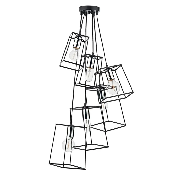 Dar Lighting Tower 6lt Cluster Pendant Black & Polished Chrome • TOW0650