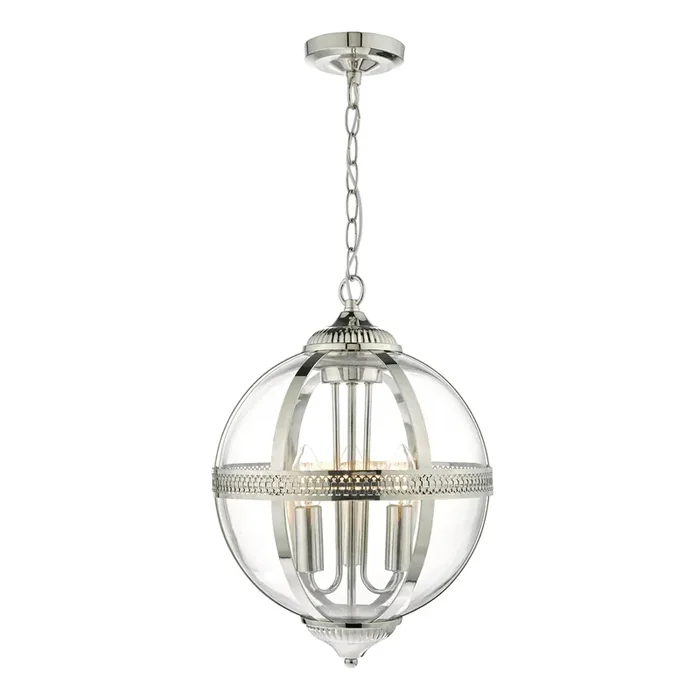 Dar Lighting Vanessa 3 Light Pendant Polished Nickel & Glass • VAN0338