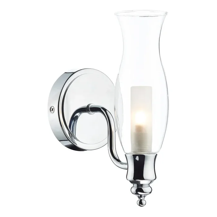 Dar Lighting Vestry Bathroom Wall Light Polished Chrome Glass IP44 • VES0750