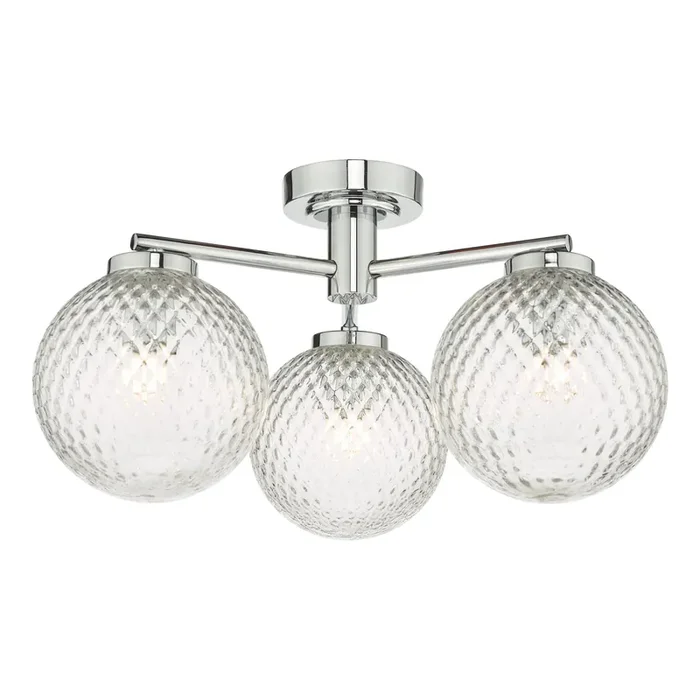 Dar Lighting Wayne Bathroom 3 Light Semi Flush Polished Chrome Glass IP44 • WAY5350
