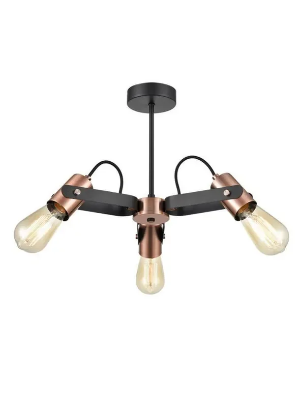Debut 3 Light Matt Black with Brushed Copper Adjustable Semi Flush Ceiling Light