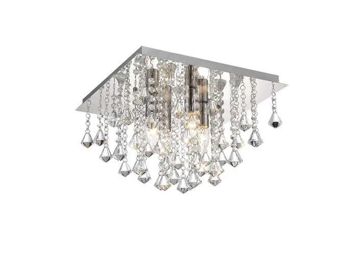 Deco Acton Flush Ceiling 4 Light E14, 380mm Square, Polished Chrome/Prism Crystal • D0144
