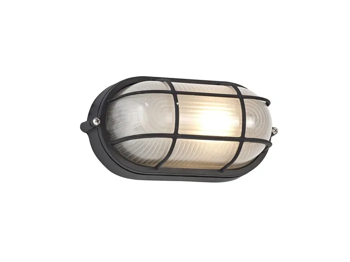 Deco Avon Oval Wall/Ceiling Lamp, 1 Light E27, IP44, Black/Glass • D0480