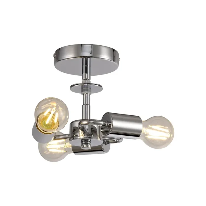 Deco Baymont Polished Chrome 3 Light E27 Universal Drop Flush Ceiling Fixture, Suitable For A Vast Selection Of Shades • D0505
