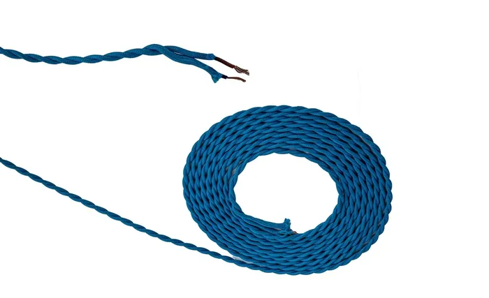 Deco Cavo 1m Blue Braided Twisted 2 Core 0.75mm Cable VDE Approved (qty ordered will be supplied as one continuous length) • D0660