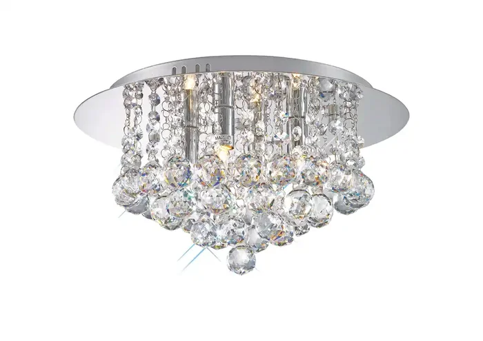 Deco Dahlia Flush Ceiling, 350mm Round, 4 Light G9 Polished Chrome/Crystal • D0002