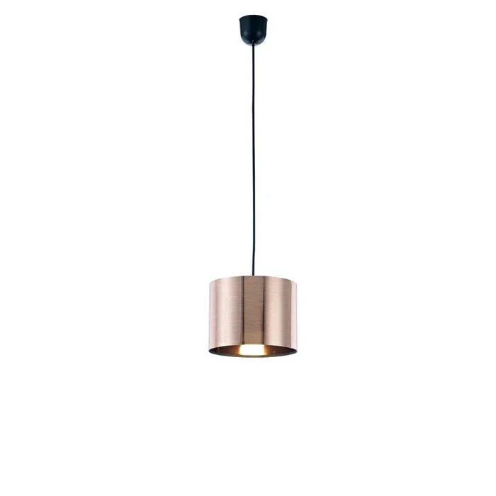 Deco Dako Black Pendant 1 Light E27 With 200 x 150mm Metallic Copper Finish Cylinder Shade, c/w Ceiling Bracket • D0249