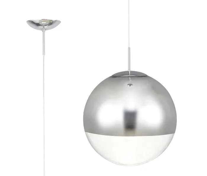Deco Miranda Large Ball Pendant 1 Light E27 Polished Chrome Suspension With Mirrored/Clear Glass Globe • D0653