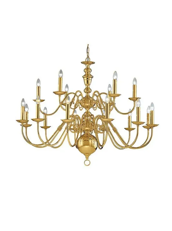 Delft 18 Light Polished Brass Chandelier