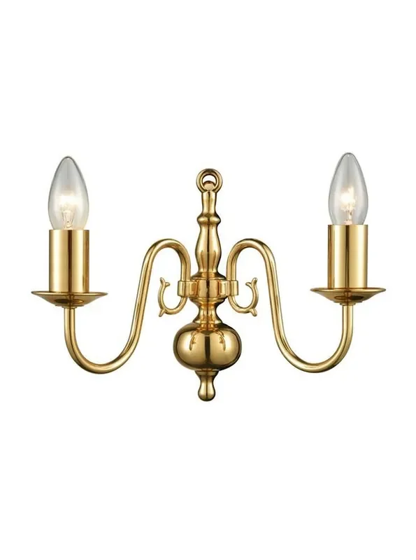 Delft 2 Light Polished Brass 23cm Wall Light