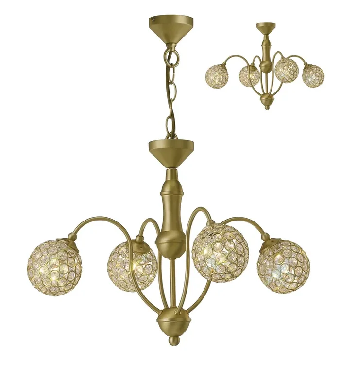 Diyas Apollo Pendant 4 Light G9 Satin Brass/Crystal • IL20691