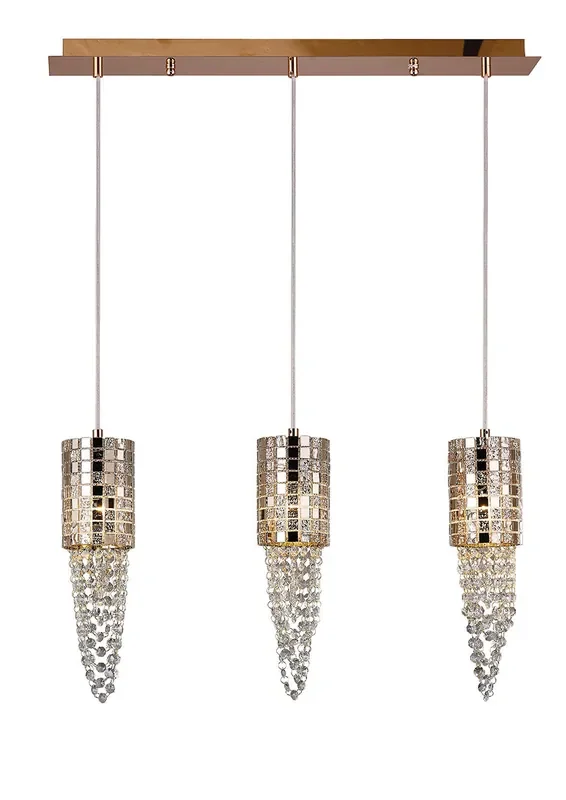 Diyas Camden Linear Pendant 3 Light G9 Line Rose Gold, Mosaic Glass, Crystal • IL31627