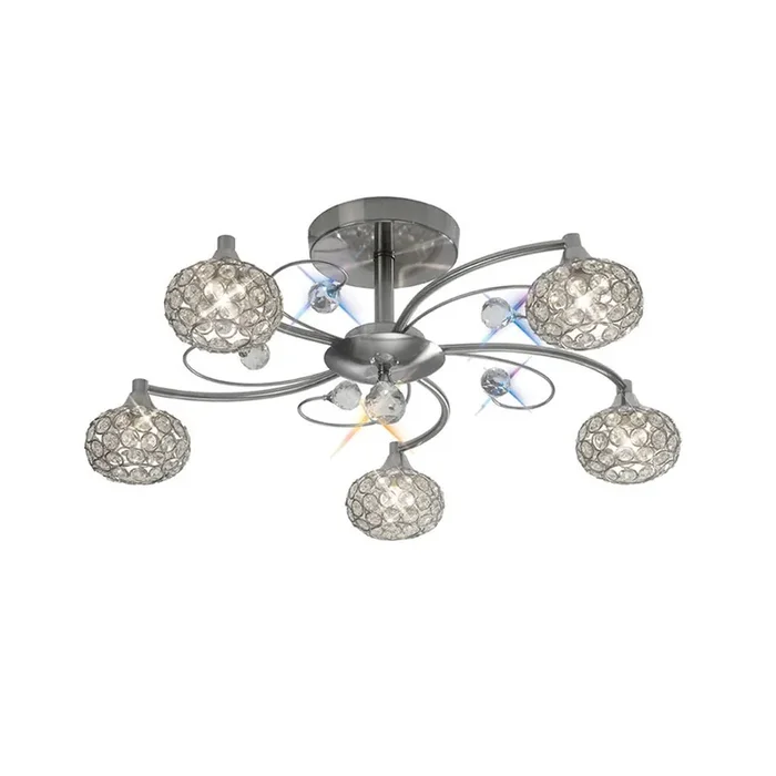 Diyas Cara Semi Ceiling 5 Light G9 Satin Nickel/Crystal • IL30935