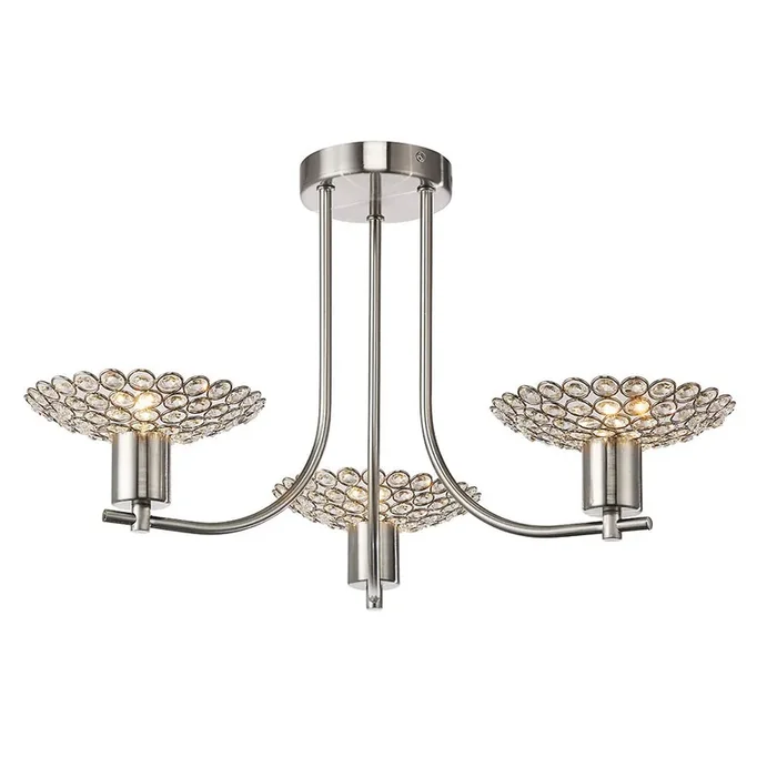 Diyas Ellen Semi Ceiling 3 Light G9 Satin Nickel/Crystal • IL20606