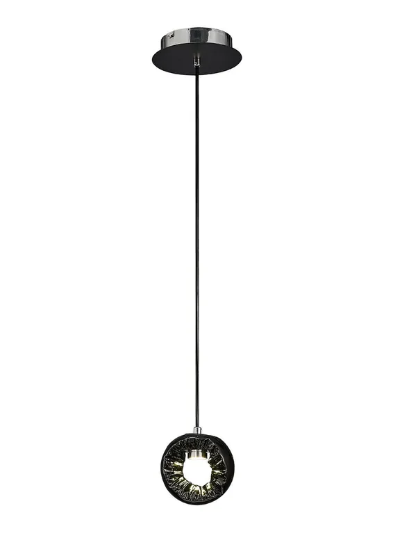 Diyas Salvio Ceramic Round Sculpture Pendant 1 x 3W LED Chrome/Black, 3yrs Warranty • IL80066