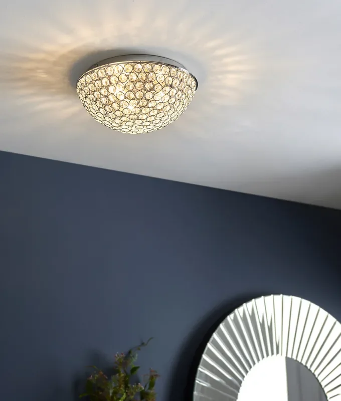 Domed Crystal & Chrome Flush Ceiling Light IP44