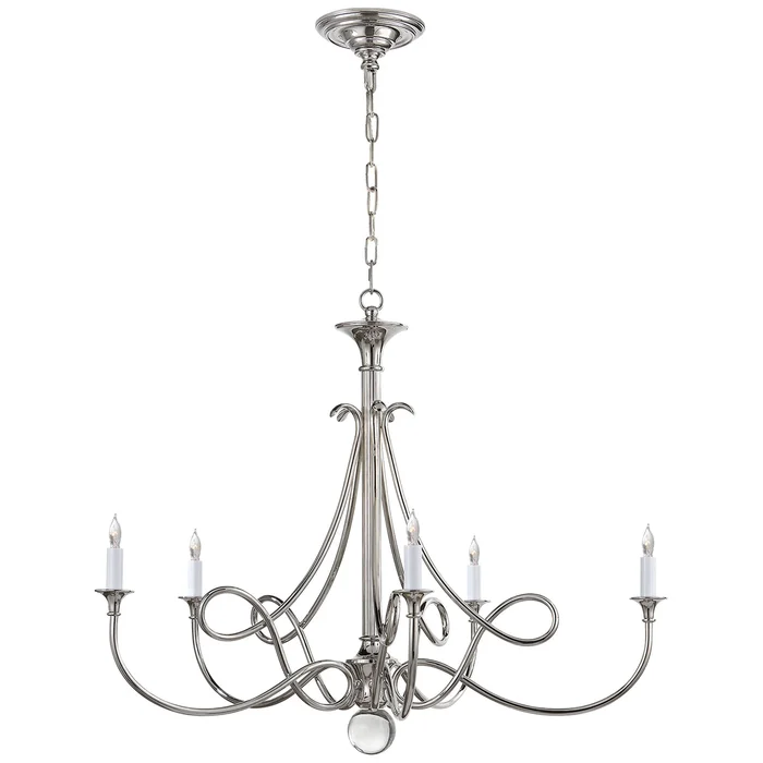 Double Twist Five Light Chandelier, Polished Nickel