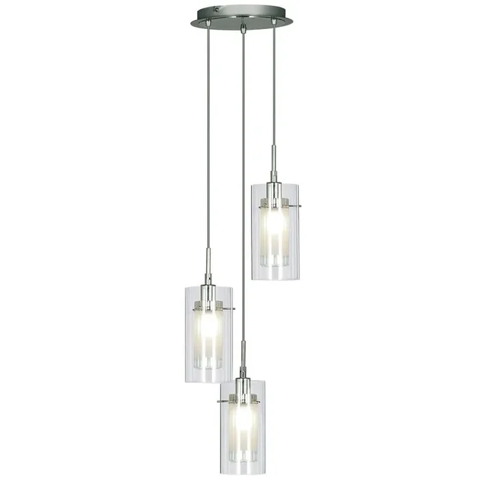Duo Chrome 3 Lamp Cluster Pendant with Clear & Frosted Glass