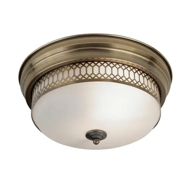 Edinburgh 2 Light Antique Brass with Opal Glass IP44 Flush Ceiling Light