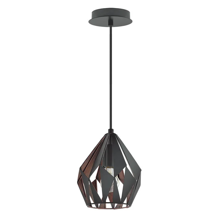 EGLO 202034A Carlton 3 1 LT Geometric Pendant w/ A Black Outer Finish & Copper Interior Finish, 60W A19 Bulb