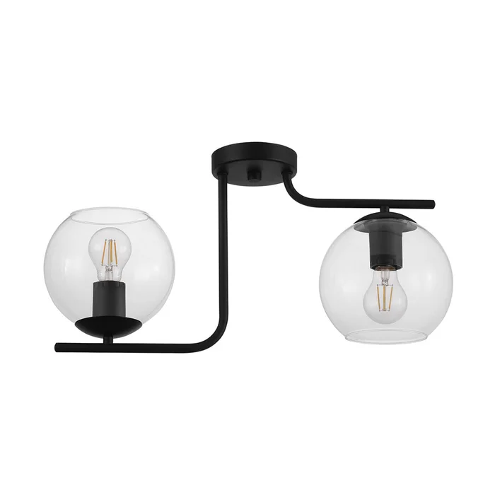 EGLO 204338A Marojales 2-Light Ceiling Light with a Black Finish and Clear Glass Shades, 2-40W E26 Bulbs