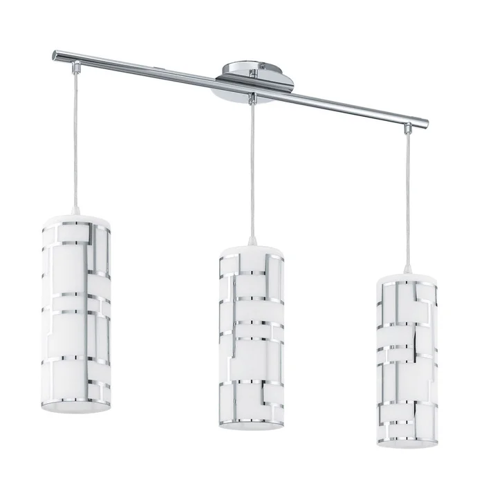 EGLO 92563A Bayman 3x60W Multi Light Pendant w/ Chrome Finish & White Décor Glass