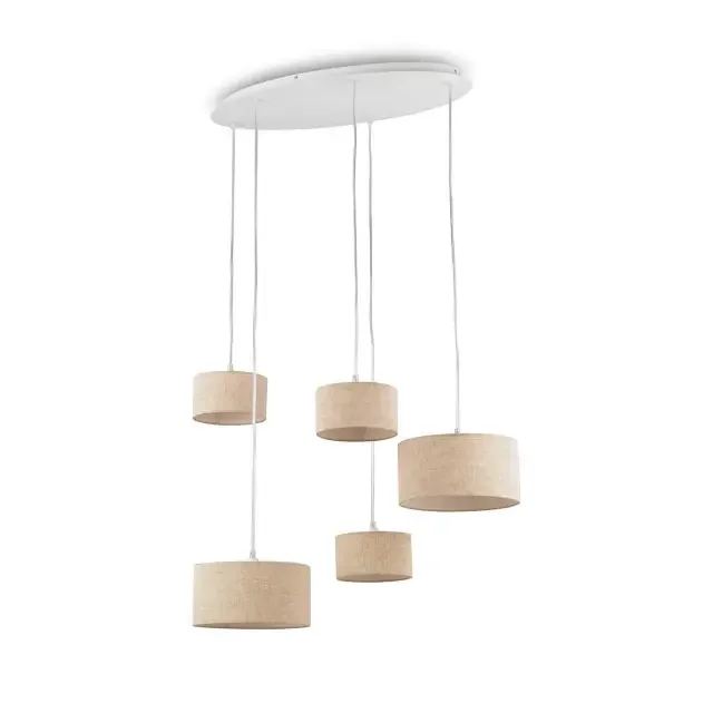 Ekos SP5 5 Light White with Canvas Shades Cluster Pendant Light