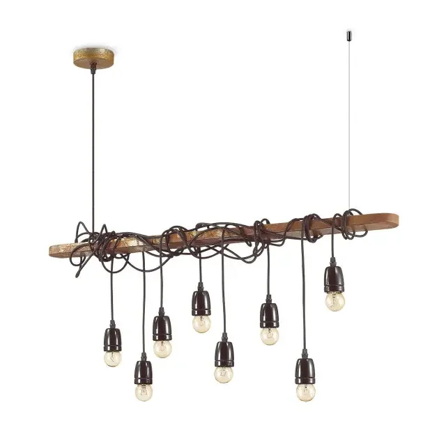 Electric SP8 8 Light Corten with Black Cable Bar Pendant Light