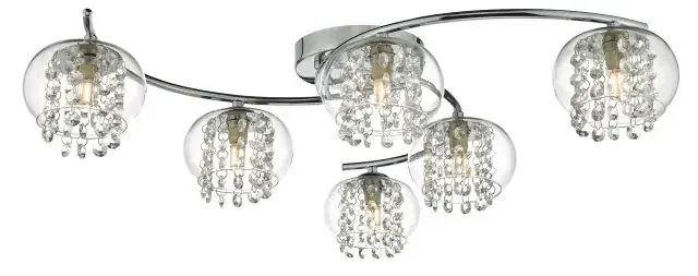 Elma 6 Light Polished Chrome with Crystal Glass Beads Semi Flush Ceiling Light