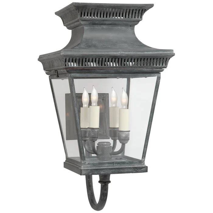 Elsinore Four Light Wall Lantern, Weathered Zinc