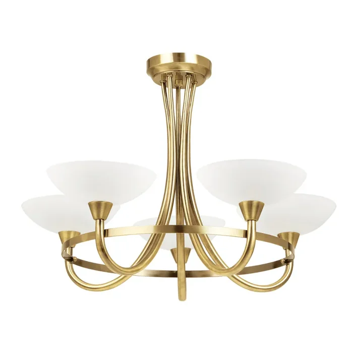 Endon Lighting CAGNEY-5AB Cagney 5 Light Antique Brass Semi-Flush Ceiling Light