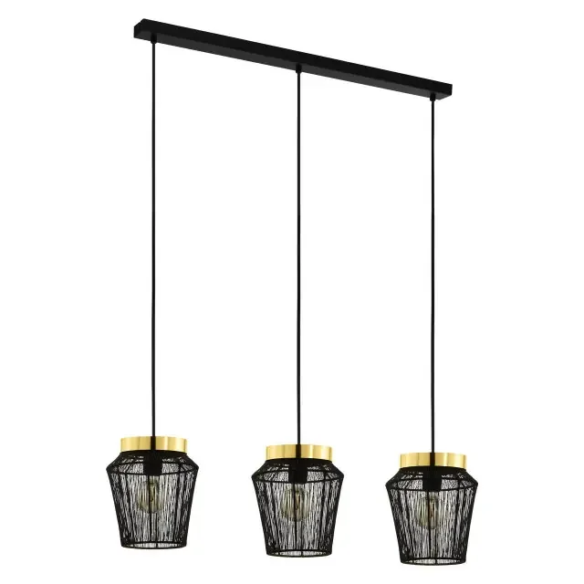 Escandidos 3 Light Black Wire with Brass Pendant Light