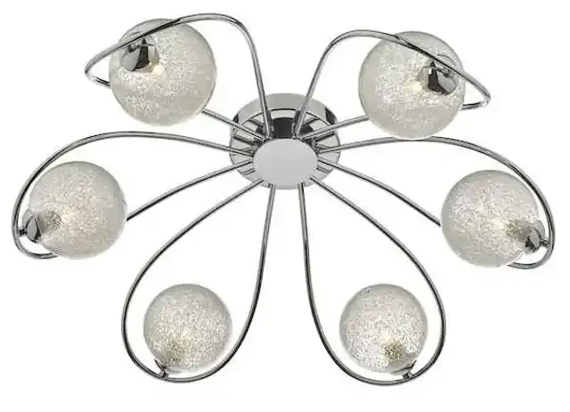 Esma 6 Light Polished Chrome and Chipped Glass Shade Semi Flush Ceiling Light